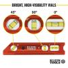 imageKlein Tools 935RB Torpedo Level 8Inch Billet Magnetic Level 0304590 Degree Vials VGroove Tapered Nose HighVisibility Vial and BodyLighted
