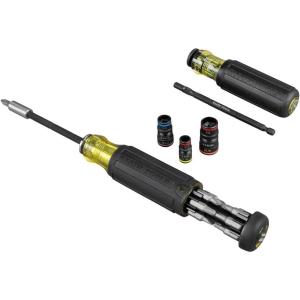 imageKlein Tools 32910 Impact Driver 7in1 SAE Impact Socket Set with Handle Flip Socket with 14 516 38 716 12 and 916Inch Nut Driver Sizes and 14Inch Bit HolderSocket Set  Multi Bit Driver