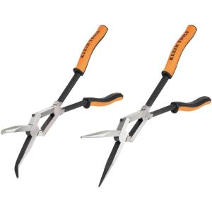 imageKlein Tools 71402 Needle Nose Pliers and Bent Nose Pliers Set Knurled Jaws Double Rivet Extended Reach for Tight Spaces 13Inch 2Piece