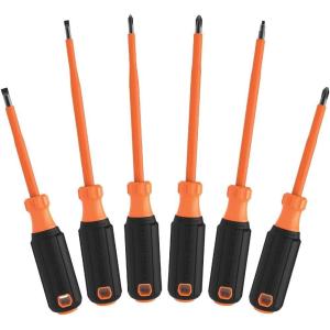 imageKlein Tools 85076INS Insulated Screwdriver Set Made in USA features 1000V Electricial Screwdrivers 3 Phillips and 2 Slotted and Square Tips 6Piece6Piece Set
