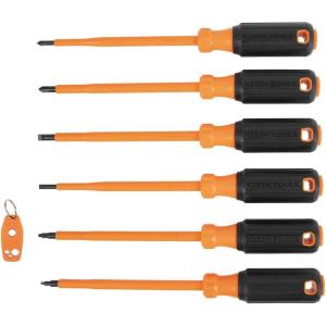 imageKlein Tools 85076INS Insulated Screwdriver Set Made in USA features 1000V Electricial Screwdrivers 3 Phillips and 2 Slotted and Square Tips 6Piece7Piece Set