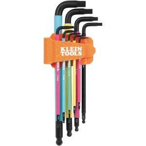imageKlein Tools BLS18 Hex Key Wrench Set Color Coded SAE and Metric HeatTreated LStyle 116Inch to 38Inch and 15 mm to 10 mm 18PieceMetric