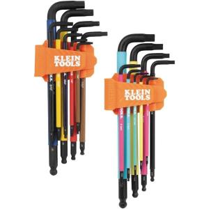 imageKlein Tools BLS18 Hex Key Wrench Set Color Coded SAE and Metric HeatTreated LStyle 116Inch to 38Inch and 15 mm to 10 mm 18PieceSAE  Metric
