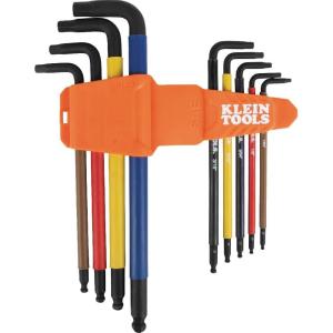 imageKlein Tools BLS18 Hex Key Wrench Set Color Coded SAE and Metric HeatTreated LStyle 116Inch to 38Inch and 15 mm to 10 mm 18PieceSAE