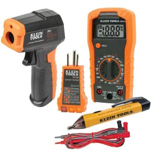 imageKlein Tools IR1 Infrared Thermometer Digital Laser Gun is NonContact Thermometer with a Temperature Range 4 to 752Degree FahrenheitIR Thermometer w3Piece Tester Kit