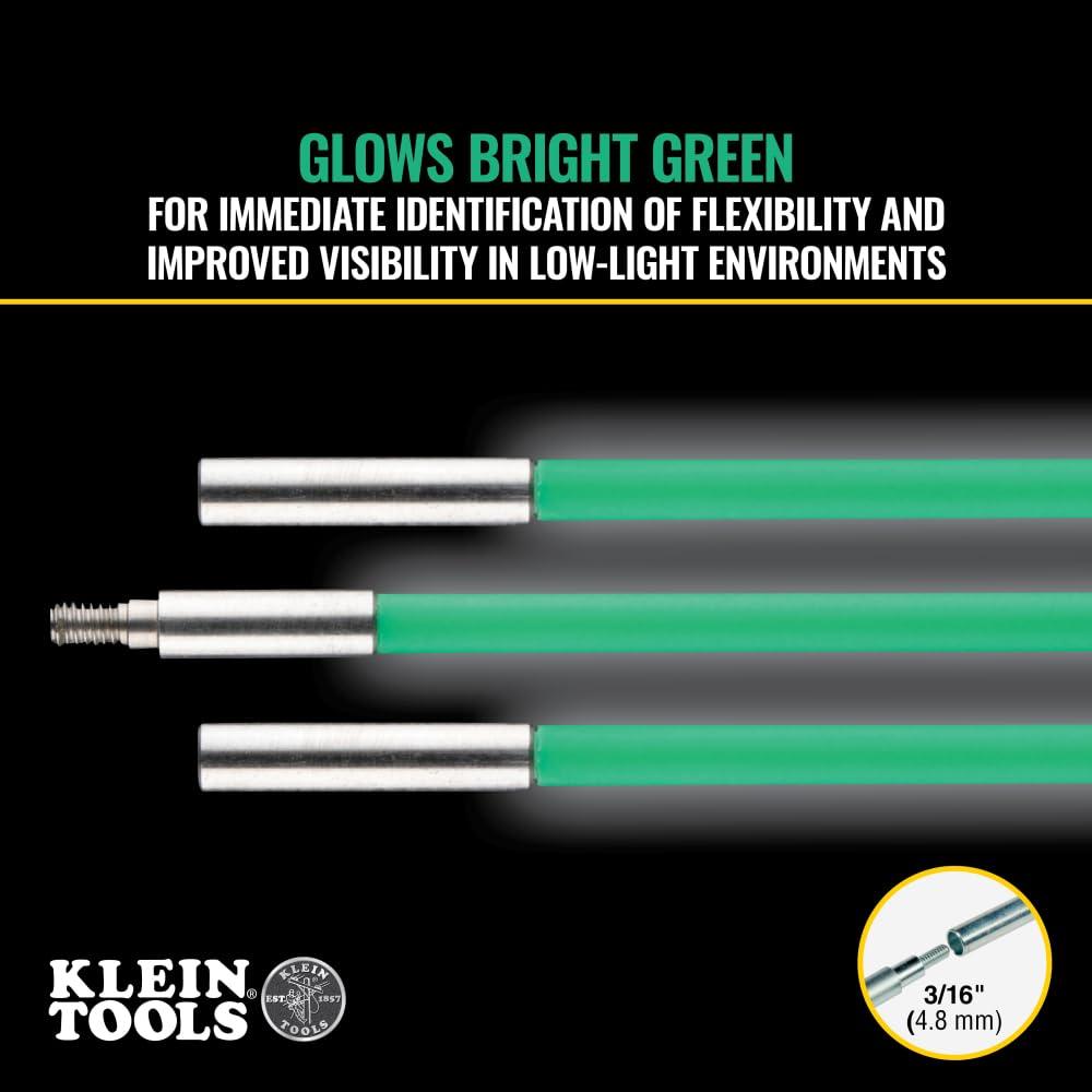 imageKlein Tools 50051 HiFlex Glow Fish Rod with Splinter Guard Coating 532Inch Fiberglass Fish Rod Bullet Nose and Hook Attachments 5Foot15Foot
