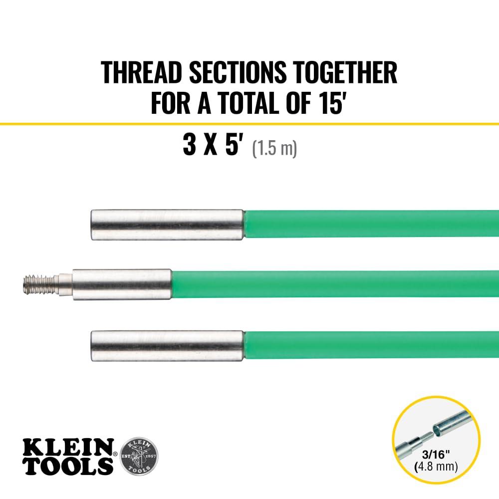 imageKlein Tools 50051 HiFlex Glow Fish Rod with Splinter Guard Coating 532Inch Fiberglass Fish Rod Bullet Nose and Hook Attachments 5Foot15Foot