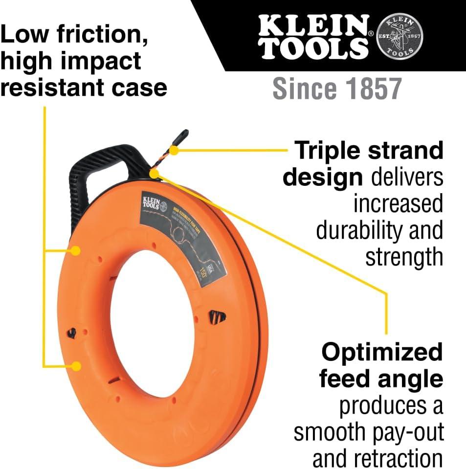 imageKlein Tools 50376 150Foot Fish Tape HighFlex Polyester 3 Strand Braided Wire Puller Electrical Fish Tape with NonConductive Tip