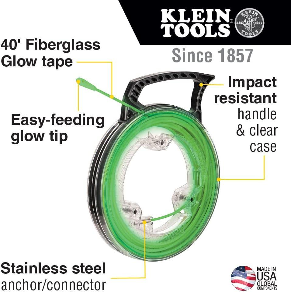 imageKlein Tools 50550 GlowintheDark Fish Tape Made in USA Fiberglass with Nylon Tip and StainlessSteel Connector Ideal for Fish Rod 20Foot40Foot Glow Fishtape