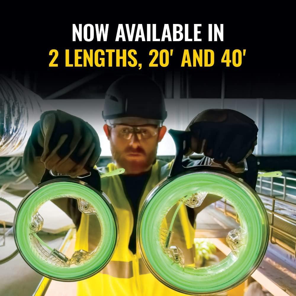 imageKlein Tools 50550 GlowintheDark Fish Tape Made in USA Fiberglass with Nylon Tip and StainlessSteel Connector Ideal for Fish Rod 20Foot40Foot Glow Fishtape