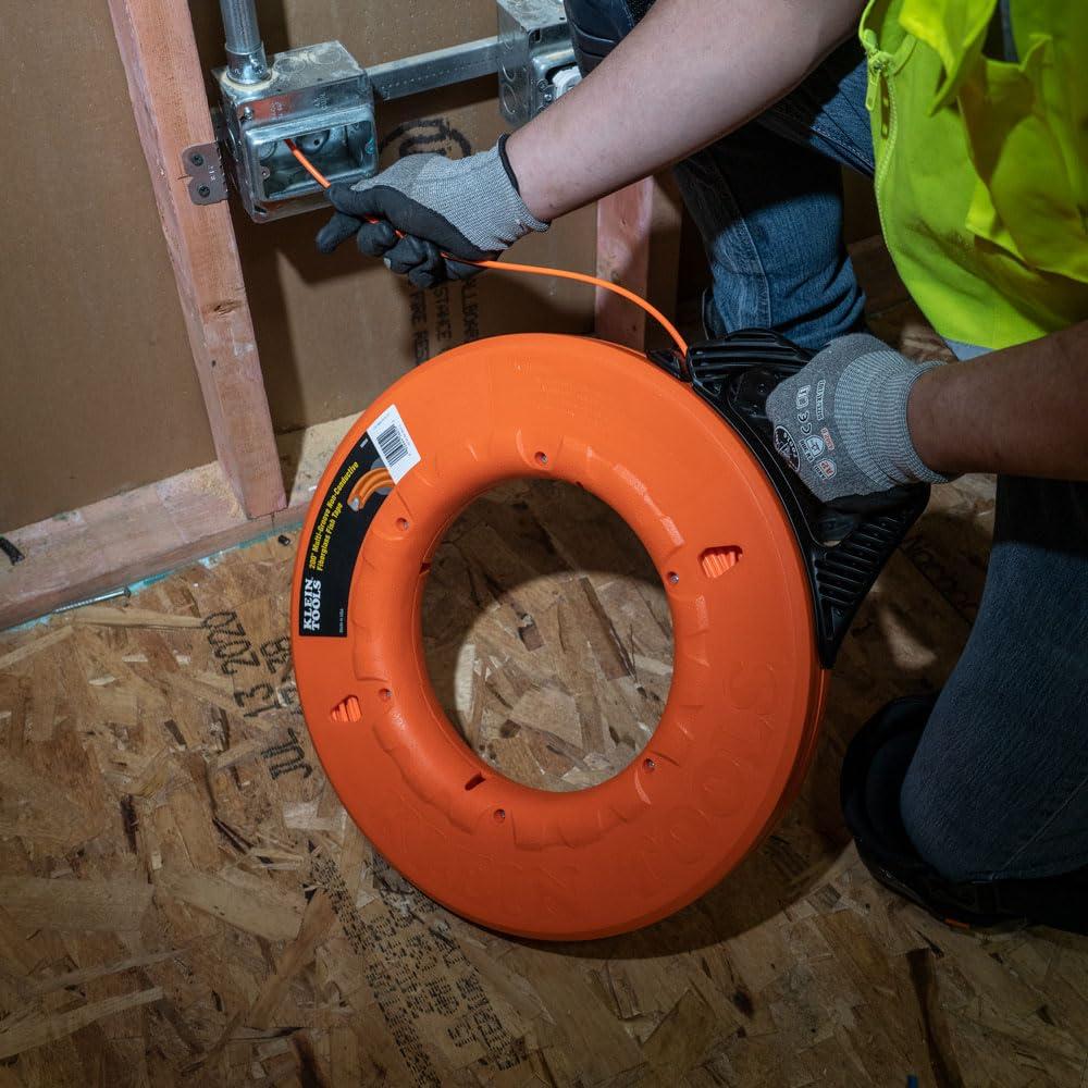 imageKlein Tools 56014 NonConductive Fish Tape Fiberglass Made in USA Flexible for Conduit Measuring as Pull Line 200Foot Long x 316Inch WideMultigroove
