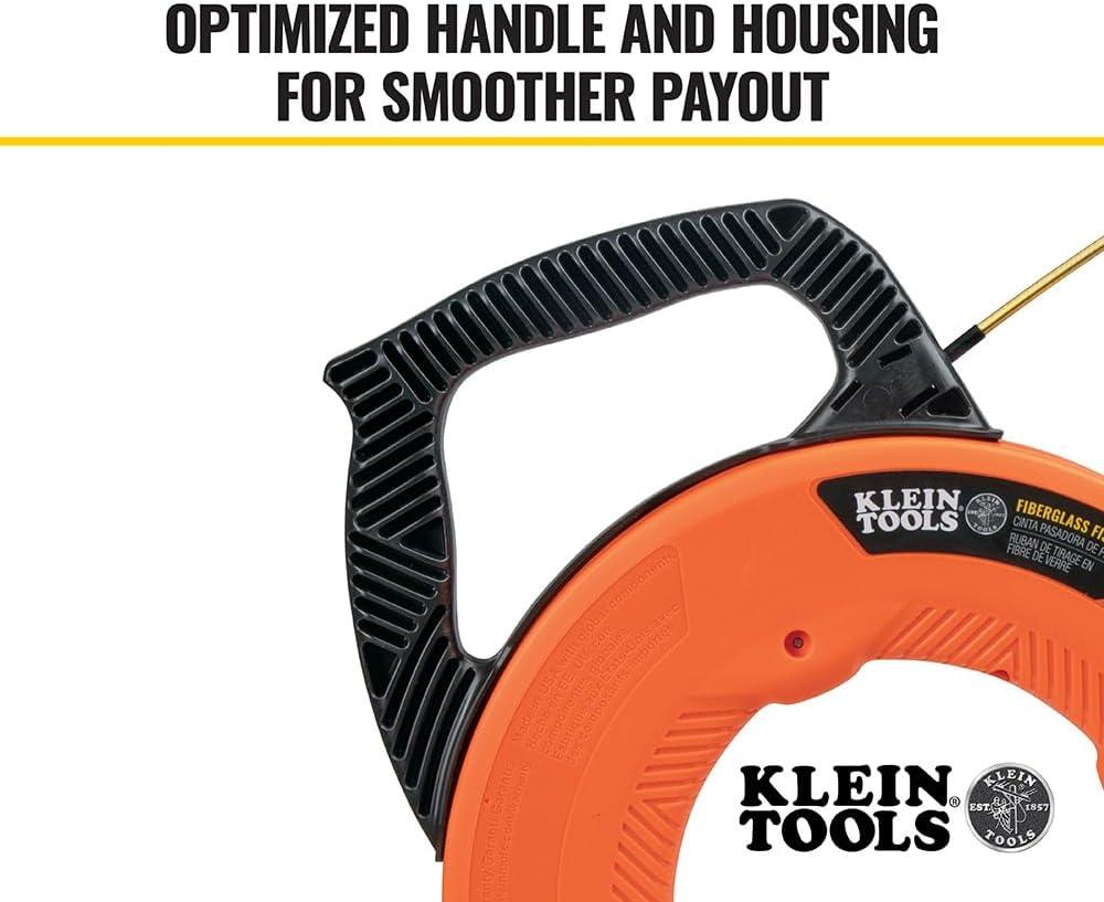 imageKlein Tools 56350 NonConductive Electrical Fish Tape Fiberglass Wire Puller Steel Leader Optimized Housing and Handle 50Foot x 316Inch