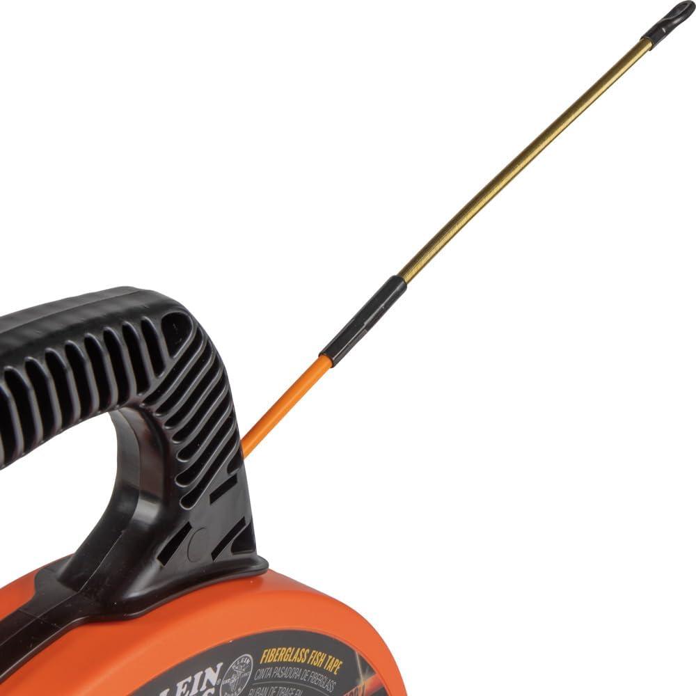imageKlein Tools 56351 NonConductive Electrical Fish Tape Fiberglass Wire Puller wSteel Leader Optimized Housing 100Foot x 316InchFiberglass