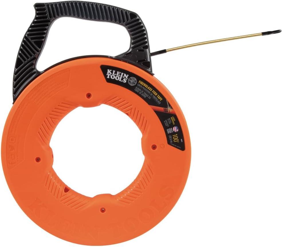 imageKlein Tools 56351 NonConductive Electrical Fish Tape Fiberglass Wire Puller wSteel Leader Optimized Housing 100Foot x 316InchFiberglass