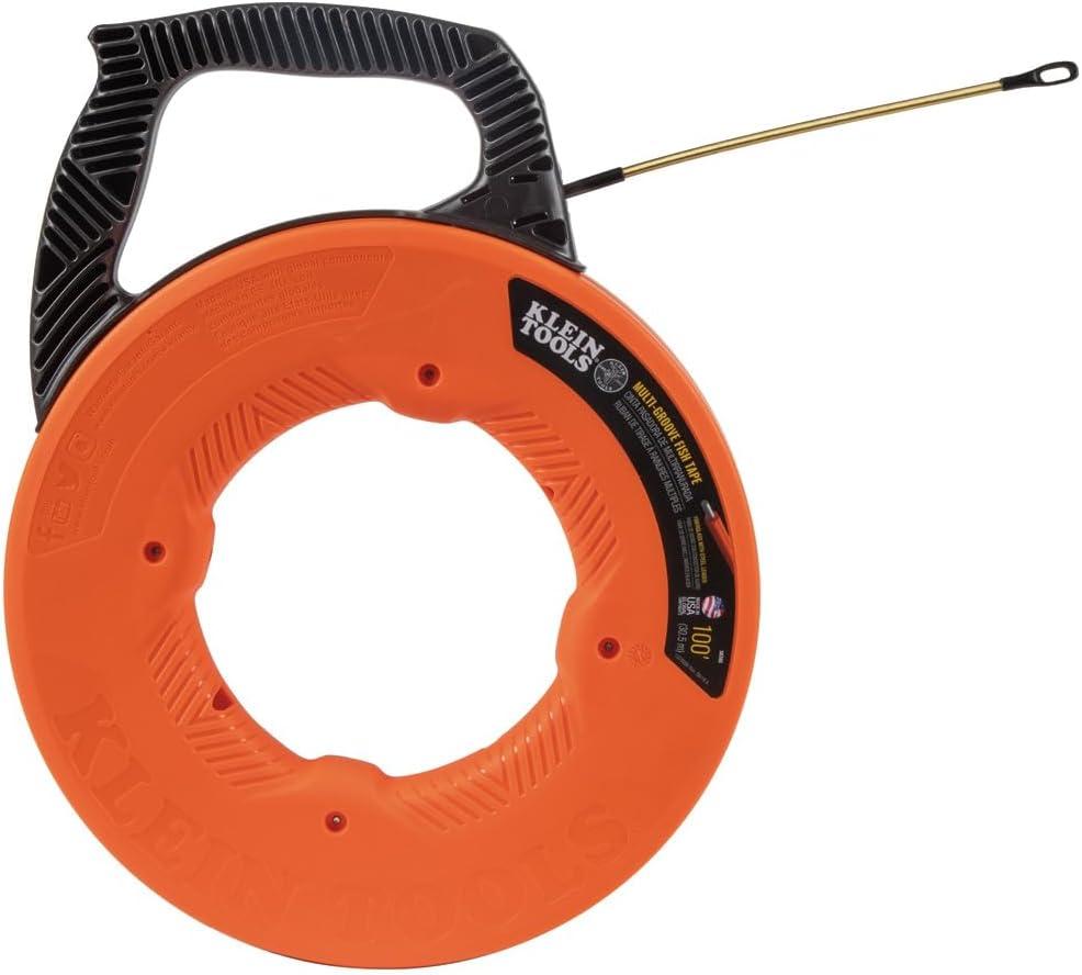 imageKlein Tools 56351 NonConductive Electrical Fish Tape Fiberglass Wire Puller wSteel Leader Optimized Housing 100Foot x 316InchMultigroove