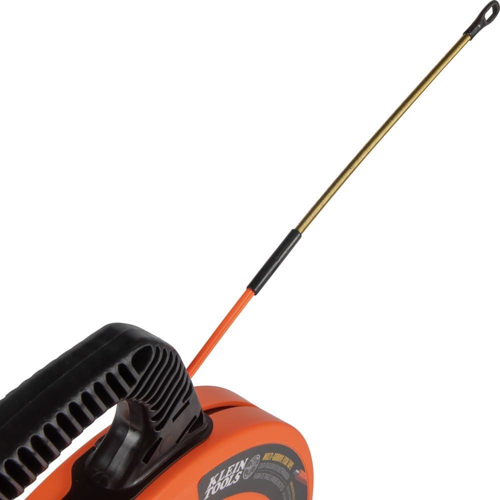 imageKlein Tools 56351 NonConductive Electrical Fish Tape Fiberglass Wire Puller wSteel Leader Optimized Housing 100Foot x 316InchMultigroove
