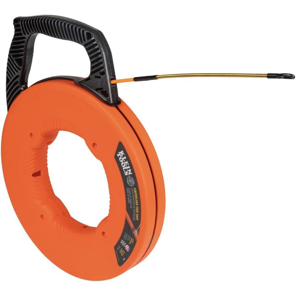 imageKlein Tools 56350 NonConductive Electrical Fish Tape Fiberglass Wire Puller Steel Leader Optimized Housing and Handle 50Foot x 316Inch