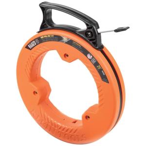 imageKlein Tools 56335 Flat Steel Electrical Fish Tape 25Foot 14Inch Wide Spring Steel Tape Slim Plastic Tip Laser Etched 1Foot MarkingsFish Tape