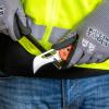 imageKlein Tools 44056 Pocket Knife Stainless Steel Hawkbill Blade for Cable Skinning and Line Work Bar Lock Orange Handle with Lanyard Hole