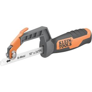 imageKlein Tools 31432 Compact MediumCut Hacksaw 10Inch 24 TPI BiMetal Blade Hand Saw Cuts Thin Wall Copper and Aluminum PVC PEX ABS Pipes and Wood in Tight SpacesMediumCut