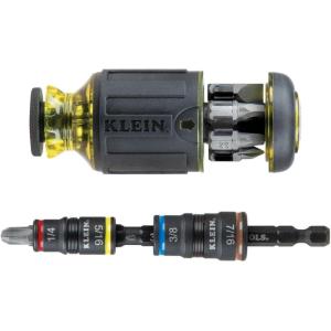imageKlein Tools 32308HD Impact Driver Set 12in1 Stubby Driver Set 2 Hex Flip Sockets 7 Bits 14Inch Deep Bit Holding Feature