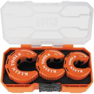 imageKlein Tools 50048 CStyle Copper Tubing Cutter Set with 12 34 and 1Inch Cutters MODbox Case UltraCompact for Tight Spaces 3Piece