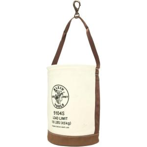 imageKlein Tools 5104 Canvas Bucket with Leather Bottom 12Inch Diameter 1 Pocket 100Pound Load Rated Utility Bucket NaturalSwivel Snap Hook