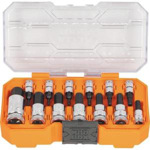 imageKlein Tools 65213TX TORX Bit Socket Set T8 toT60 14 38 and 12Inch Drives Premium CrV Steel MODBox Case 13PieceMetric