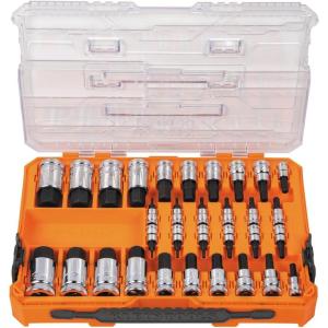imageKlein Tools 65213TX TORX Bit Socket Set T8 toT60 14 38 and 12Inch Drives Premium CrV Steel MODBox Case 13PieceSAE  Metric