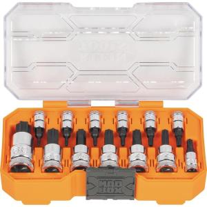 imageKlein Tools 65213TX TORX Bit Socket Set T8 toT60 14 38 and 12Inch Drives Premium CrV Steel MODBox Case 13PieceTORX