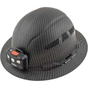 imageKlein Tools 60347 Hard Hat Vented Full Brim Class C Premium KARBN Pattern Rechargeable Lamp Padded SweatWicking Sweatband Top Pad