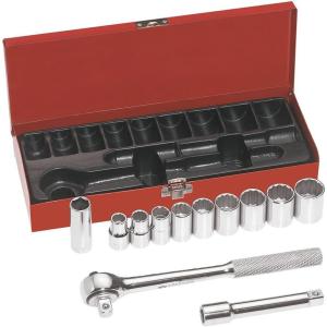 imageKlein Tools 65502 38Inch Drive Deep Socket Wrench Set Hinged Metal Storage Box Included 8Piece12Piece