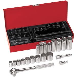 imageKlein Tools 65502 38Inch Drive Deep Socket Wrench Set Hinged Metal Storage Box Included 8Piece20Piece