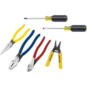 imageKlein Tools 80006 TrimOut Tool Kit Made in USA with Klein Hand Tools and a 4Pocket Leather Tool Pouch 6PieceTool Set
