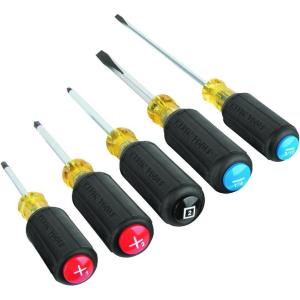 imageKlein Tools 80031C 5Piece ColorCoded Screwdriver Set Made in USA featureing Precision Tips CushionGrip Handles 2 Slotted 2 Phillips 1 Square Great for Home Improvement