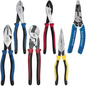 imageKlein Tools 80086 Journeyman Plier Kit Made in USA High Leverage Side Cutting Diagonal Long Nose Pliers to Strip Cut and Crimp Wire 6Piece6Piece Plier Kit