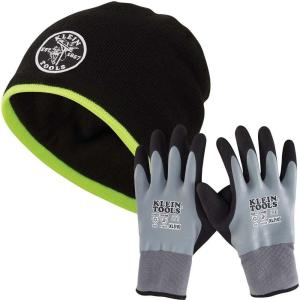 imageKlein Tools 80094 Winter PPE Kit with Knit Beanie and XL Winter Dipped Knit Glove 2PieceWinter Kit  XLarge