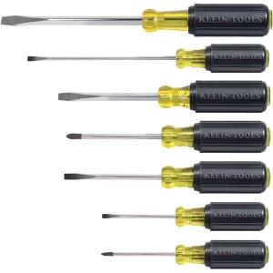 imageKlein Tools 85076 Screwdriver Set Made in USA Slotted and Phillips Screwdrivers with NonSlip CushionGrip Handles and TipIdent 7Piece7Piece Set