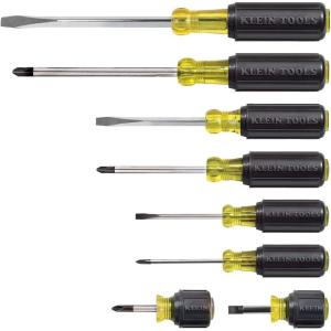 imageKlein Tools 85078 Screwdriver Set Made in USA AllPurpose Screwdriver Kit has 4 Phillips and 4 Flat Head Tips NonSlip Cushion Grip 8Piece8Piece Set