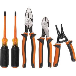 imageKlein Tools 94130 1000V Insulated Screwdriver Tool Set with 2 Phillips and 14Inch Cabinet Slim Tips 2 Pliers and Wire Stripper