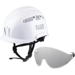 imageKlein Tools Safety Helmet Vented Class C Safety Hard Hat Removable Chin Strap Adjustable VentsWhite Hardhat with Clear Visor