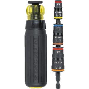 imageKlein Tools 32910RCHT Impact Driver 7in1 SAE Impact Socket Set with Ratcheting Handle Flip Socket with 14 516 38 716 12 and 916Inch Nut Driver Sizes and 14Inch Bit HolderSocket Set with Ratcheting Handle