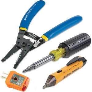 imageKlein Tools 80018P Tool Kit Made in USA Set with Wire Stripper Screwdriver NonContact Voltage Tester GFCI Outlet Tester Residential Tool Kit 4Piece