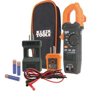 imageKlein Tools CL120KIT Clamp Meter Electrical Test Kit AC Auto Ranging 400 Amp Backlit Display Includes GFCI TesterLine SplitterPouchLeads3 x AAA