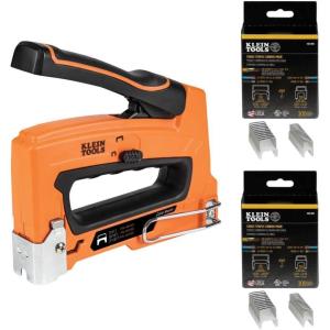 imageKlein Tools 80154 HeavyDuty Cable Stapler with 600 Insulated Staples 2 Packs 300 x 516Inch and 300 x 1132InchStapler Kit