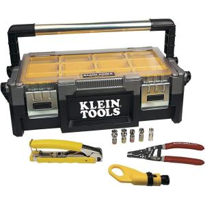 imageKlein Tools VDV001833 VDV ProTech Kit with Transport Case Cable Stripper Crimper Compression Connecters Cable Cutter DataTelephone PlugsTool Box  Prepare and Connect  Coax