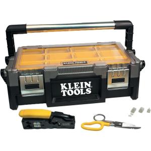 imageKlein Tools VDV001833 VDV ProTech Kit with Transport Case Cable Stripper Crimper Compression Connecters Cable Cutter DataTelephone PlugsTool box  Prepare and Connect  RJ45  Twisted Pair