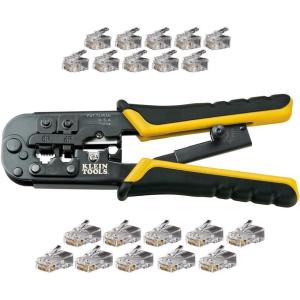 imageKlein Tools VDV226817 Modular Installation Kit Ratcheting CrimperStripper RJ11RJ45 Plugs CAT5e Connector for VoiceDataVideoPrepare and Connect  RJ45 plug  RJ11 plug  Twisted Pair