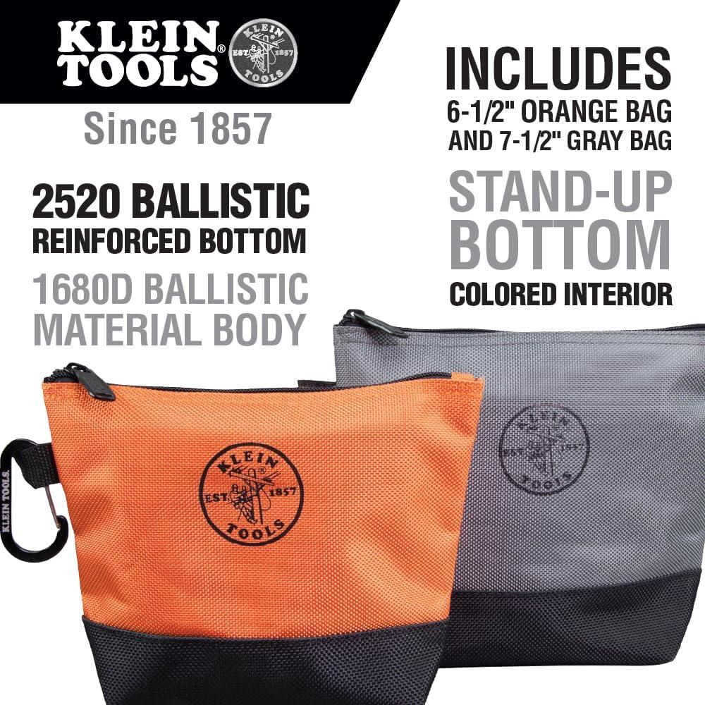 imageKlein Tools 80056 Tool Bag Storage Kit Made in USA 1680d StandUp and Canvas Zipper Pouches Assorted Colors 6Piece2Piece