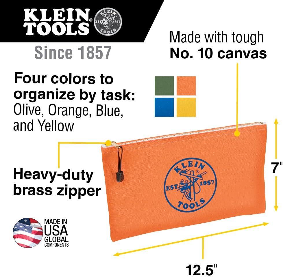 imageKlein Tools 80056 Tool Bag Storage Kit Made in USA 1680d StandUp and Canvas Zipper Pouches Assorted Colors 6Piece6Piece